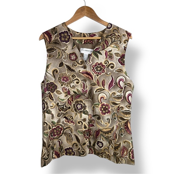 4/$20 Liz Claiborne Silk Floral Button-Front Vest - Picture 2 of 4